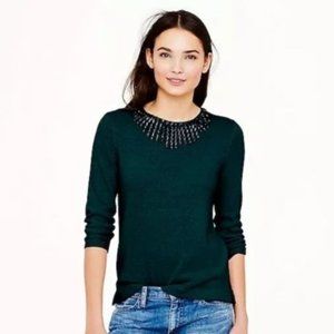 J.Crew Green Jewelled Crewneck Wool Sweater